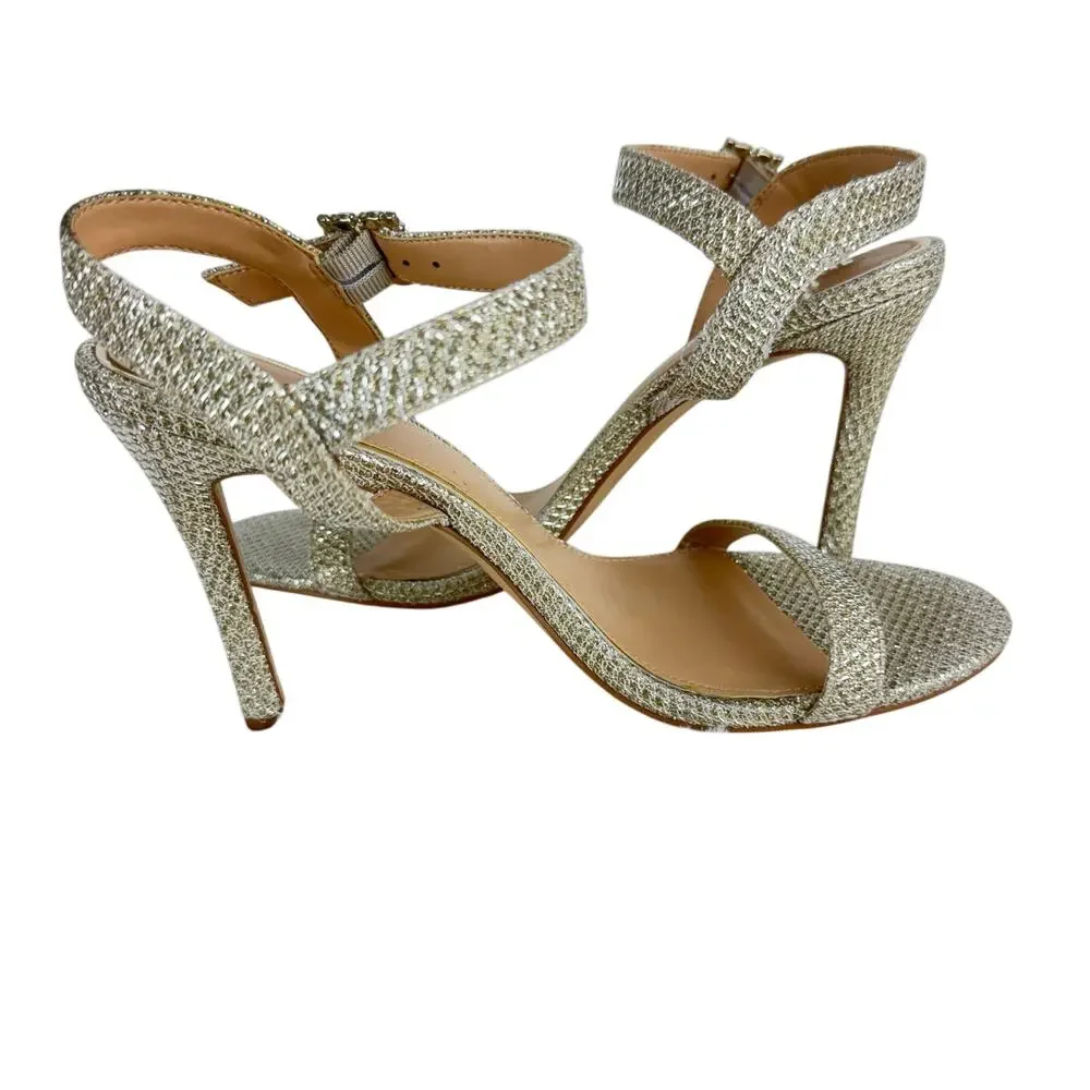 JEWEL‎ BADGLEY MISCHKA ARLINA GLITTER HEELED SANDALS IN GOLD NWOB WOMEN'S SIZE 9